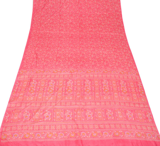 Sushila Vintage Floral Pink Saree Pure Silk Printed Soft Indian Craft Fabric