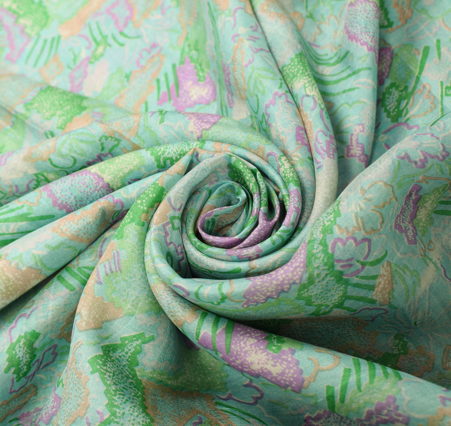 Sushila Vintage Sky Blue Saree 100% Pure Silk Printed Indian Soft Craft Fabric