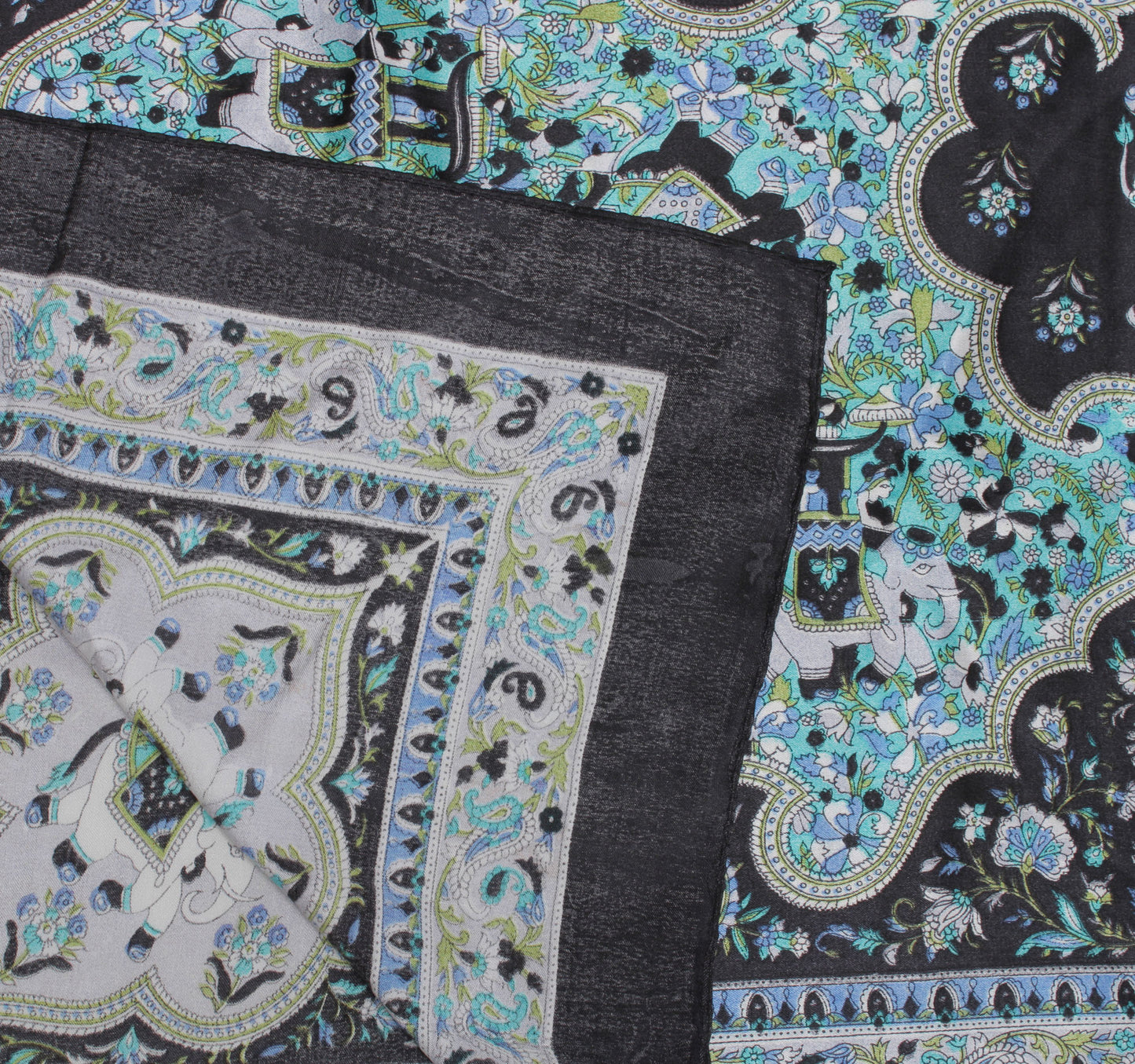 Sushila Vintage Black Women Scarf Blend Silk Printed Elephant Stole 37" x 38"