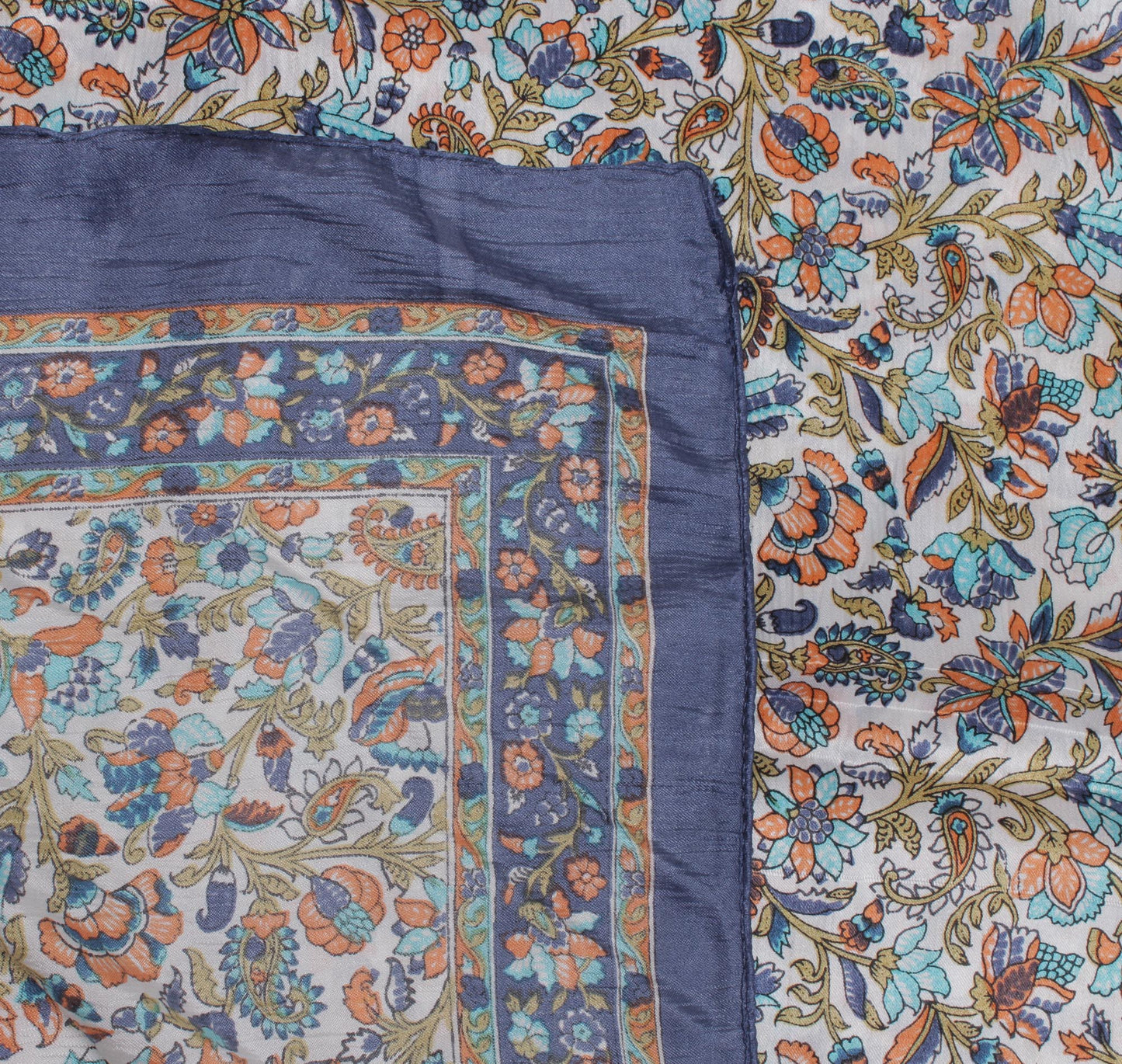 Sushila Vintage Cream Women Scarf Blend Silk Printed Floral Stole 37" x 36"