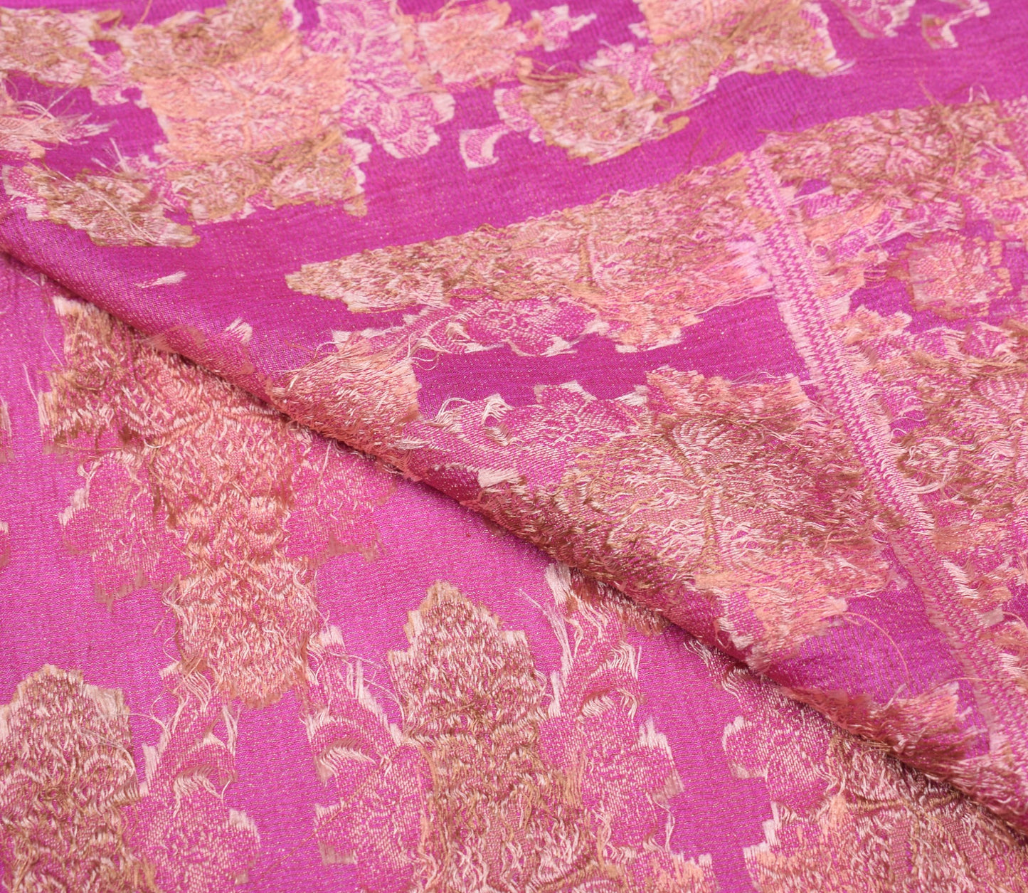 Sushila Vintage Pink Sari Remnant Scrap Pure Tussar Silk Woven Craft Fabric