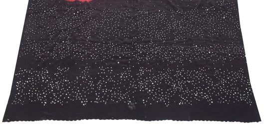 Sushila Vintage Embroidered Sari Remnant Scrap Pure Crepe Black Craft Fabric