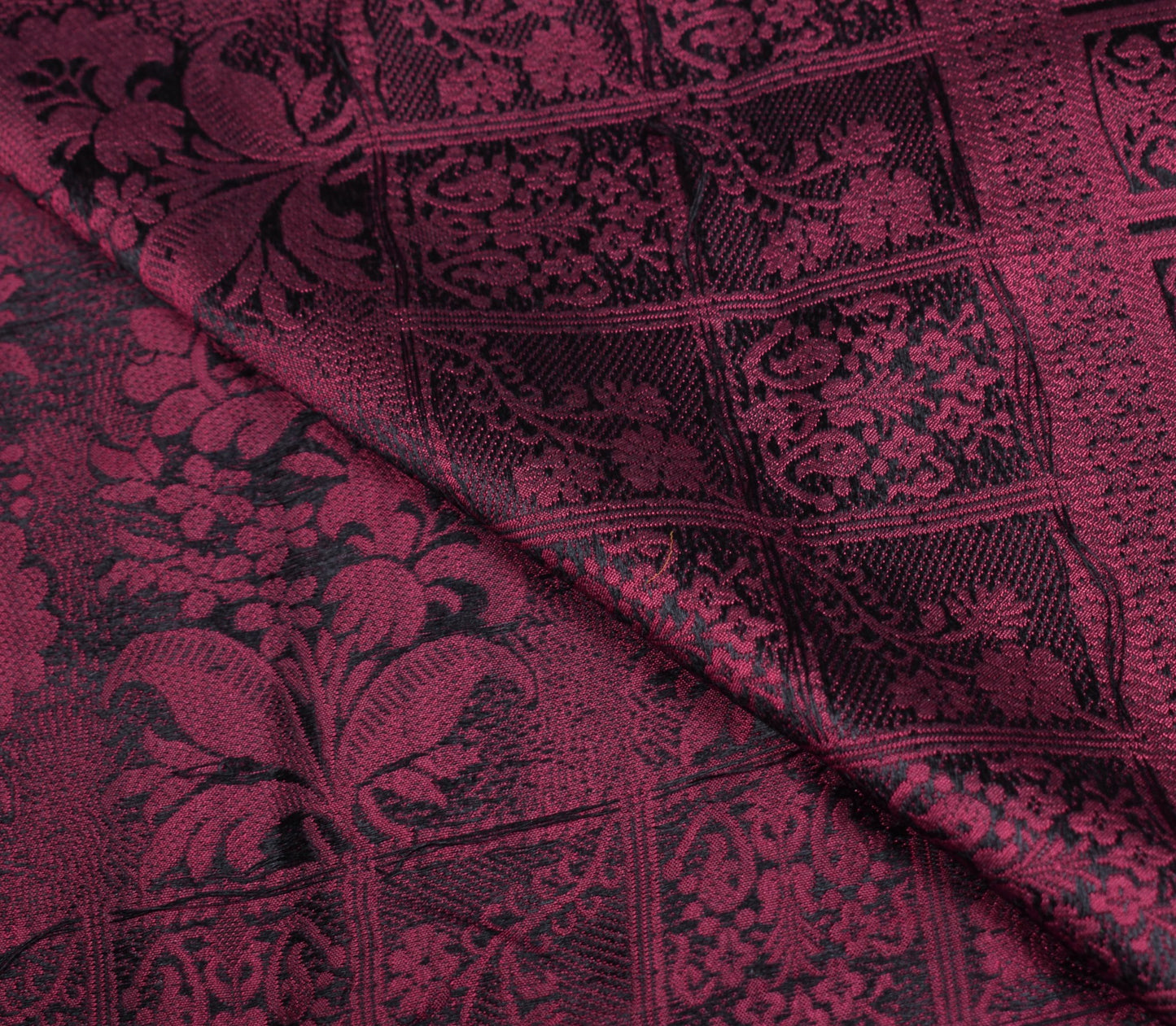 Sushila Vintage Pure Silk Sari Remnant Scrap Floral Woven Wine Soft Craft Fabric