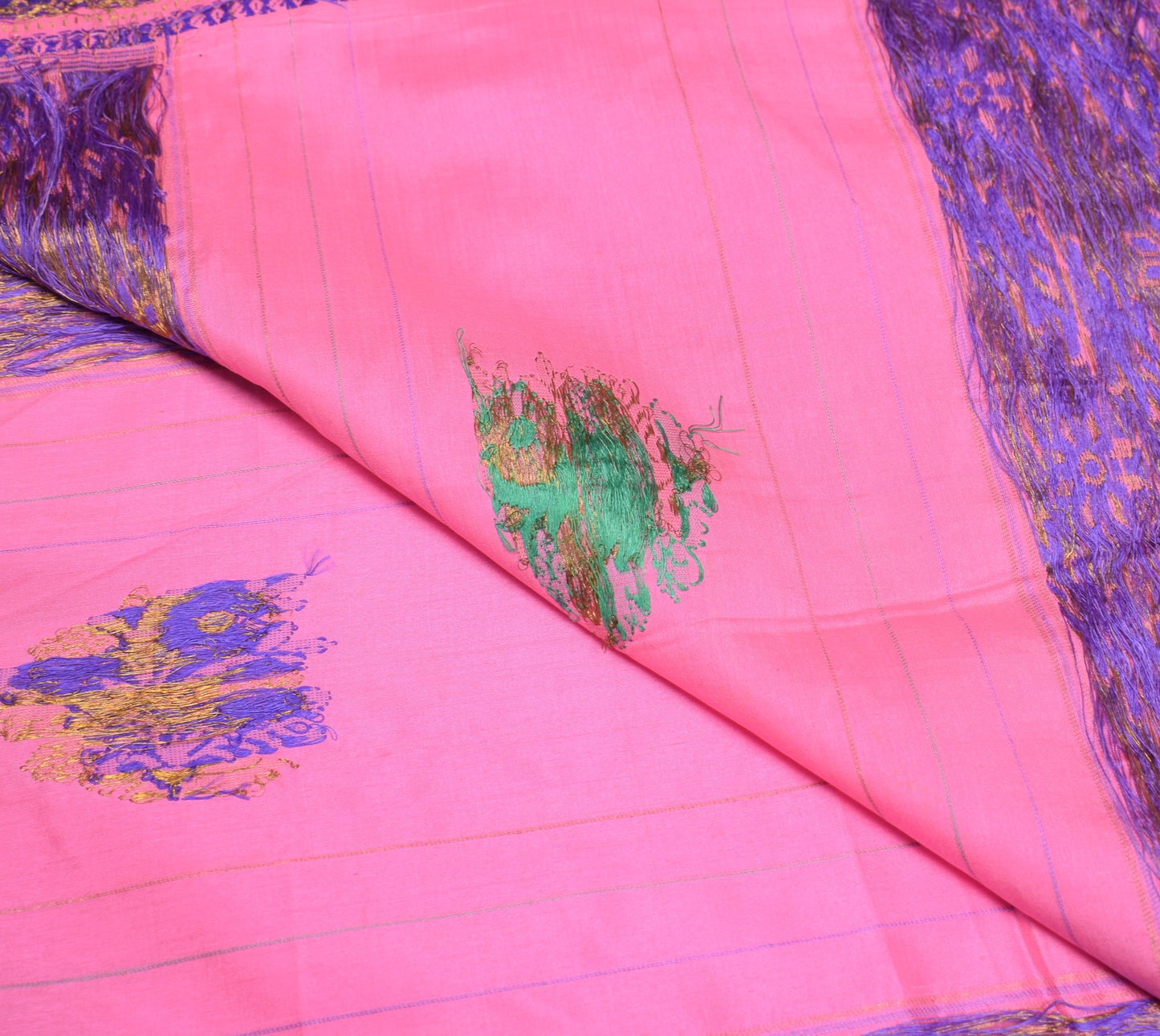 Sushila Vintage Pink Hand Woven Sari Remnant Scrap 100% Pure Silk Craft Fabric