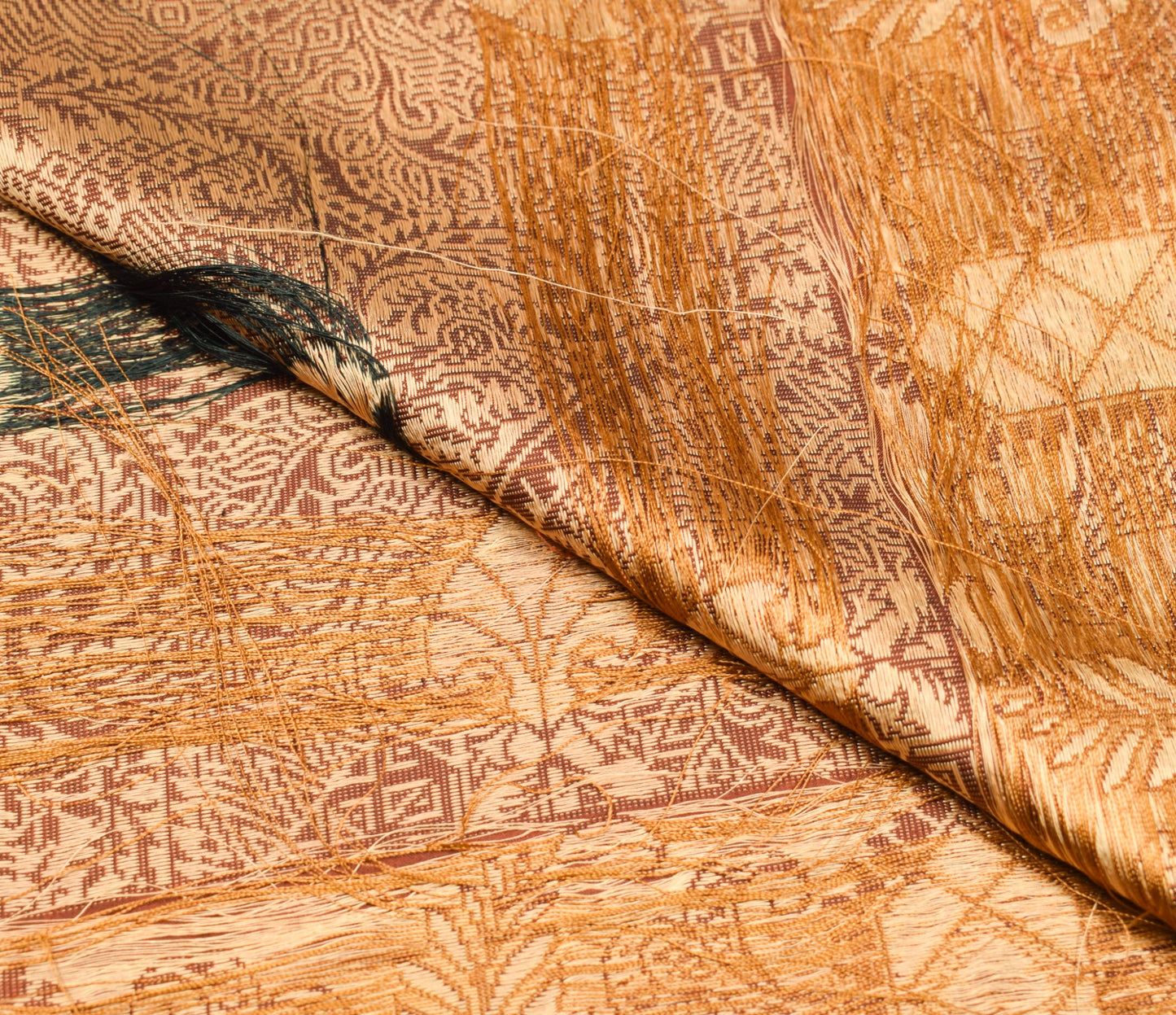 Sushila Vintage Brown Sari Remnant Scrap Pure Silk Floral Woven Craft Fabric