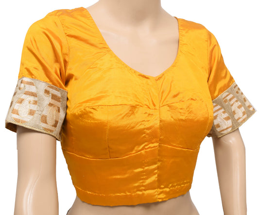 Size 36 Vintage Readymade Stitched Sari Blouse Mustard Silk Designer Choli Top