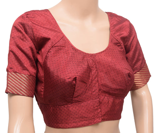 Size 36 Vintage Readymade Stitched Sari Blouse Maroon Printed Silk Women Choli