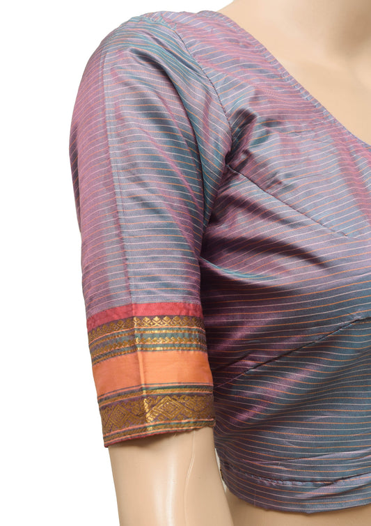 Size 36 Vintage Dual Tone Stitched Sari Blouse Silk Stripes Woven Designer Choli