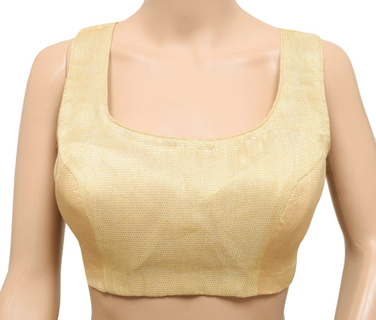 Vintage Stitched Sari Blouse Womens Brocade Sleeveless Golden Padded Top 40