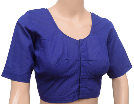 Sushila Vintage Blue Readymade Stitched Sari Blouse Cotton Plain Women Choli 38