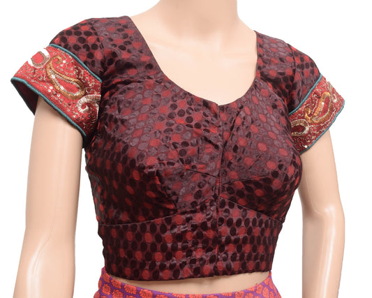 Sushila Vintage Maroon Stitched Sari Blouse Silk Self Woven Polka Dot Choli 36