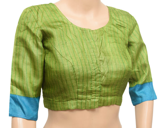 Sushila Vintage Readymade Stitched Sari Blouse Green Pure Silk Women Top Size 32