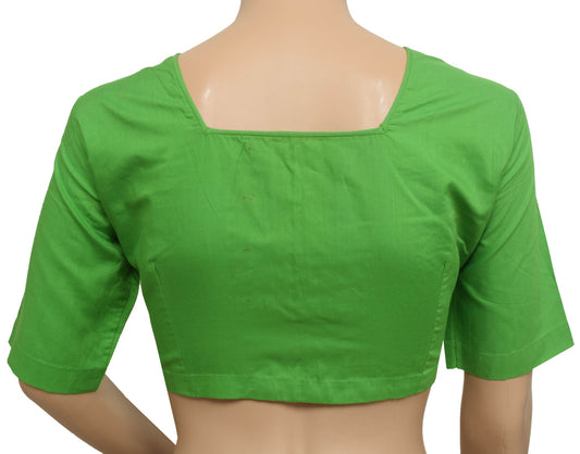Sushila Vintage Readymade Sari Blouse Green Cotton Plain Woven Choli Size 36
