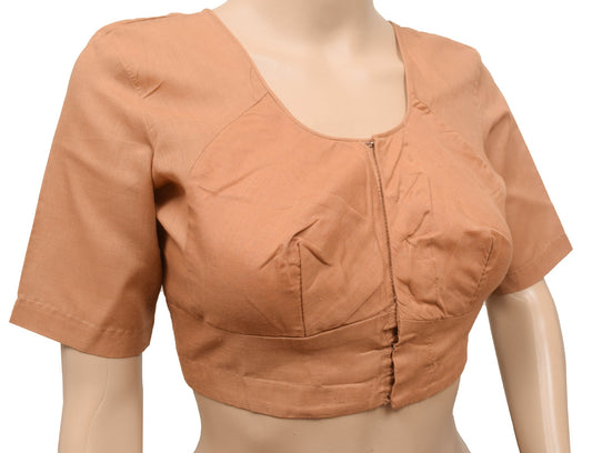 Sushila Vintage Brown Choli Cut Stitched Sari Blouse Cotton Plain Women Top 36
