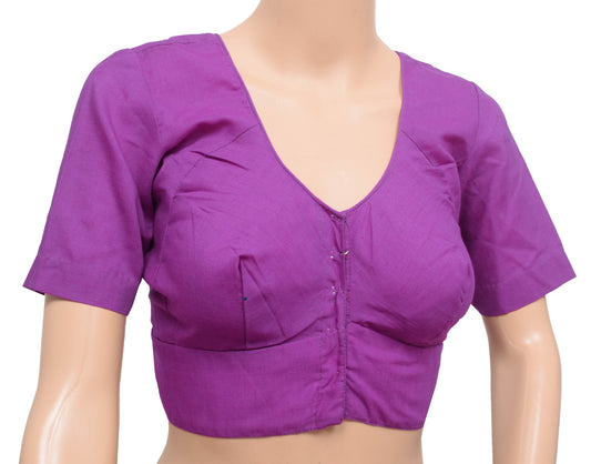 Vintage Readymade Stitched Sari Blouse Plain Purple Cotton Choli For Women 34