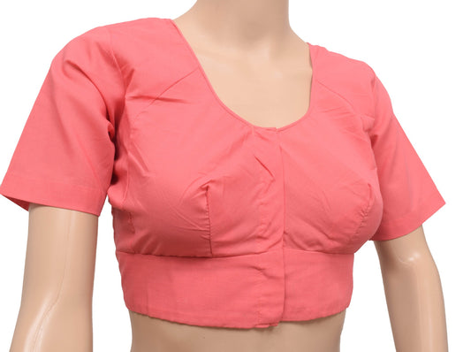 Sushila Vintage Peach Readymade Stitched Sari Blouse Cotton Plain Choli Size36