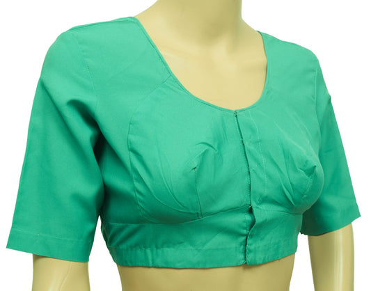 Sushila Vintage Readymade Stitched Sari Blouse Aqua Green Plain Cotton Choli 38