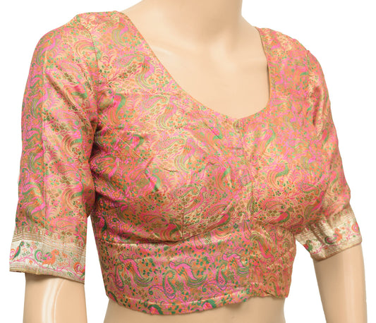Size 32 Vintage Readymade Banarasi Sari Blouse Pure Satin Silk Birds Woven Choli