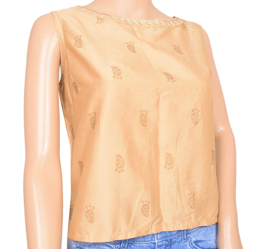 Sushila Vintage Readymade Branded Light Brown Paisley Printed Top For Women 40
