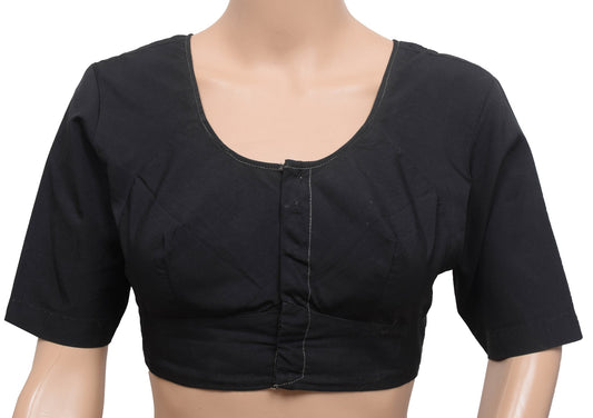 Sushila Vintage Readymade Stitched Sari Blouse Woven Plain Black Cotton Choli 36