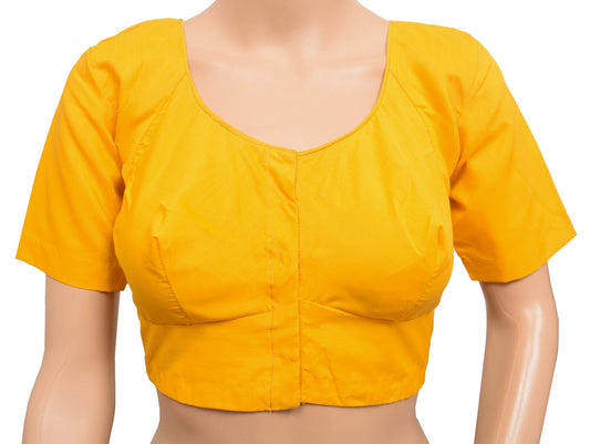 Sushila Vintage Readymade Stitched Cotton Sari Blouse Yellow Plain Choli Size 36