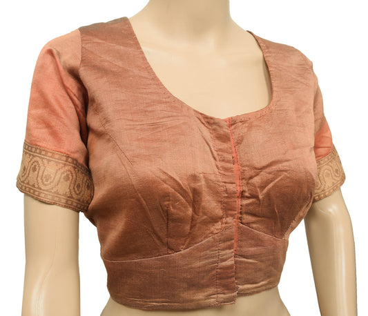 Sushila Vintage Readymade Silk Sari Blouse Brown Dual Tone Choli Top Size 38