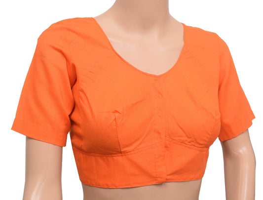 Sushila Vintage Cotton Readymade Stitched Sari Blouse Dark Orange Plain Choli 38