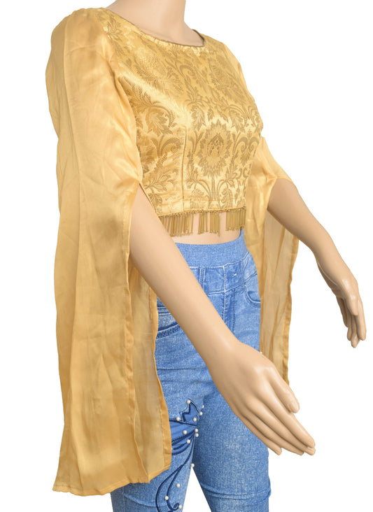Size 32 New Top Readymade Branded Sari Blouse Satin Silk Floral Woven Crop Top