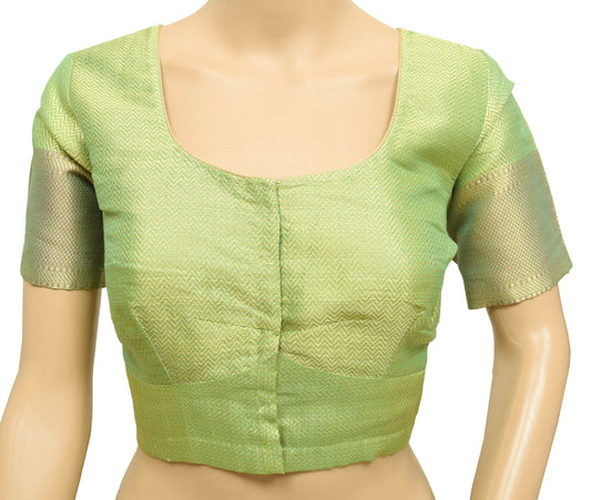 Size 40 Vintage Green Readymade Stitched Sari Blouse Silk Zari Brocade Choli Top