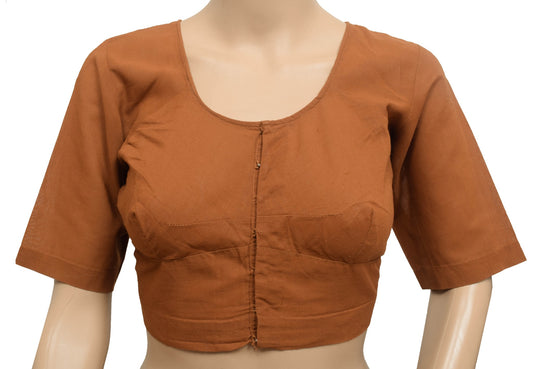 Sushila Vintage Brown Readymade Stitched Sari Blouse Cotton Plain Indian Top 36