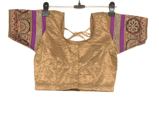 Sushila Vintage Stitched Woven Sari Blouse Dual Tone Shimmer Fabric Women Top 26