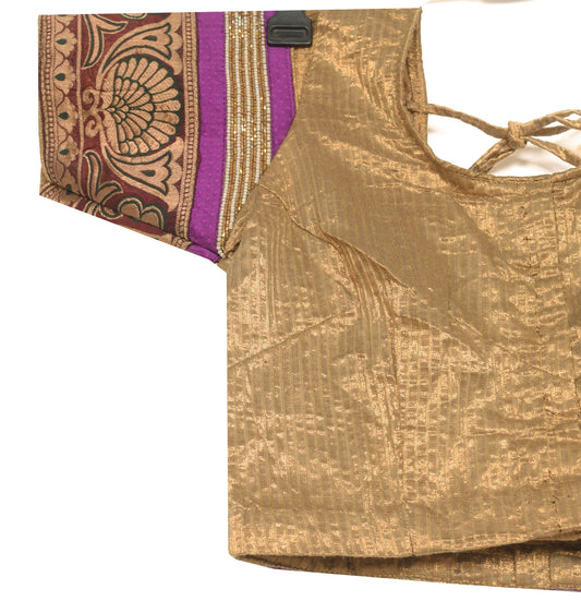 Sushila Vintage Stitched Woven Sari Blouse Dual Tone Shimmer Fabric Women Top 26