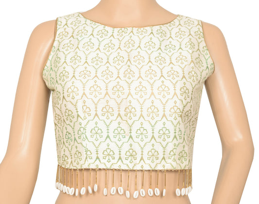 Vintage Off White Stitched Sari Blouse Silk Printed Designer Branded Top Size 34