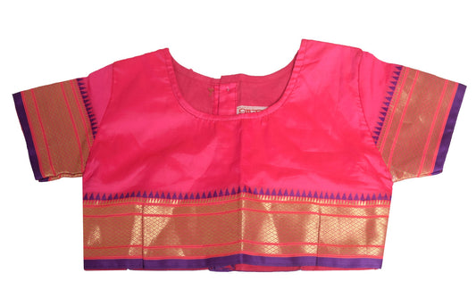 Vintage Stitched Fuchsia Pink Sari Blouse Silk Woven Designer Kids Choli Size 25