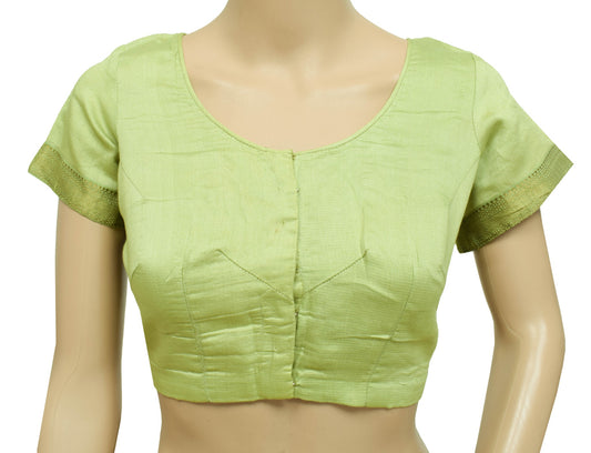 Sushila Vintage Readymade Sari Blouse Green Silk Woven Designer Choli Size 36