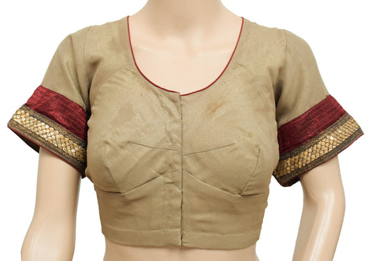 Sushila Vintage Brown Georgette Silk Stitched Sari Blouse Designer Choli Size 38