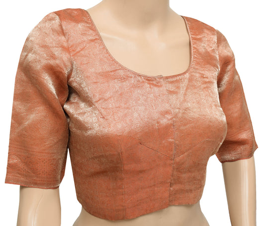 Size 32 Vintage Pure Tissue Silk Stitched Sari Blouse Rust Woven Designer Choli