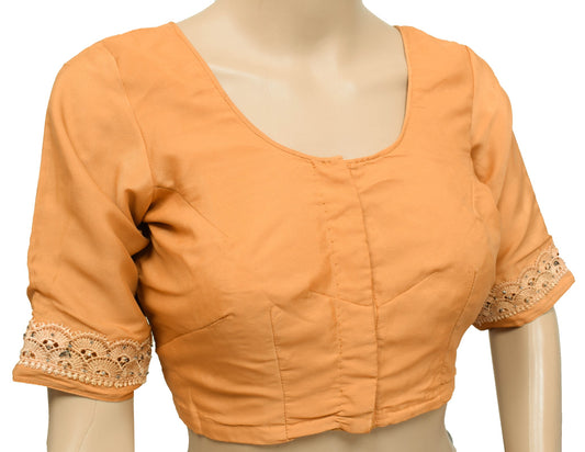 Sushila Vintage Peach Lace Work Stitched Sari Blouse Designer Choli Top Size 32
