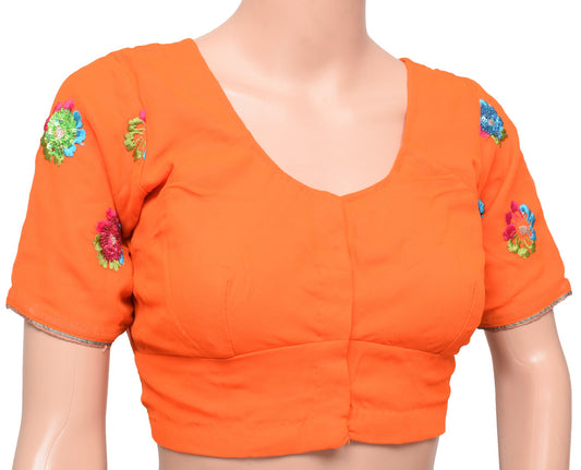 Sushila Vintage Readymade Sari Blouse Pure Georgette Embroidered Choli Size 36