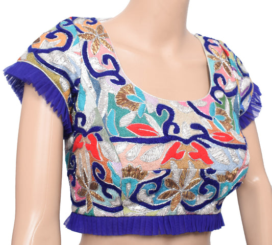 Sushila Vintage Multi-Color Sari Blouse Embroidered Readymade Designer Choli 34"