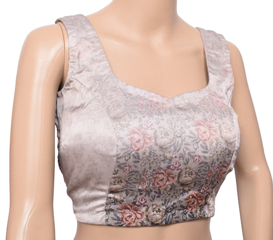 Sushila Vintage Sleeveless Padded Sari Blouse Mauve Satin Digital Print Top 34"