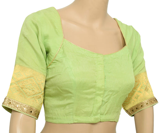 Sushila Vintage Readymade Green Sari Blouse Zari Woven Designer Silk Choli 36"