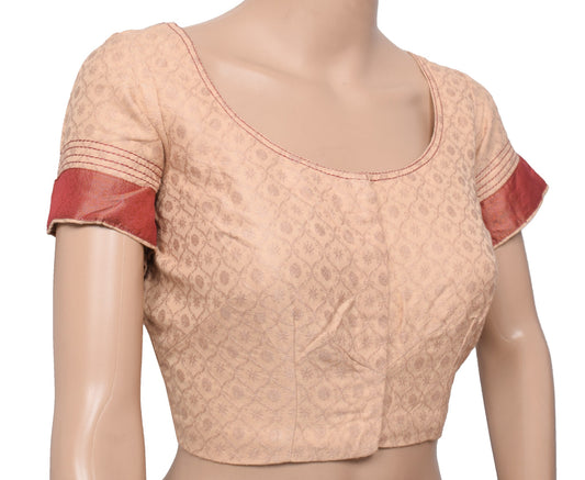 Sushila Vintage Readymade Brown Sari Blouse Pure Cotton Woven Designer Choli 38"