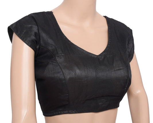 Sushila Vintage Plain Black Sari Blouse ArtSilk Woven Readymade Designer Top 36"