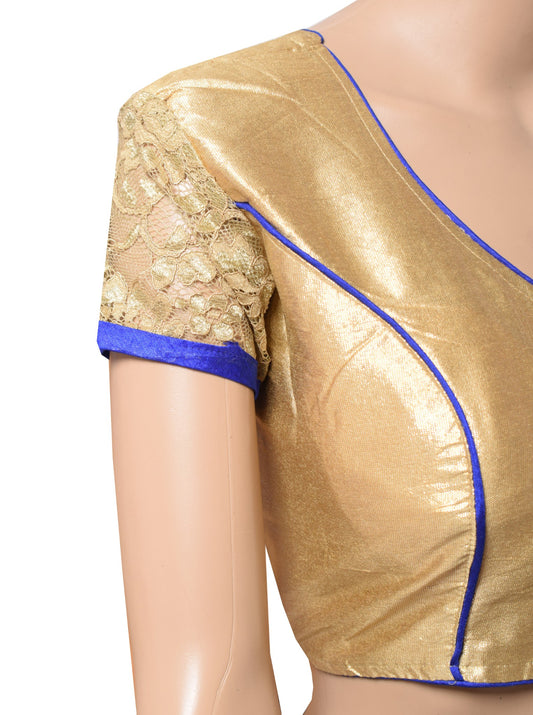 Sushila Vintage Readymade Golden Sari Blouse Shimmer Woven Designer Choli 40"
