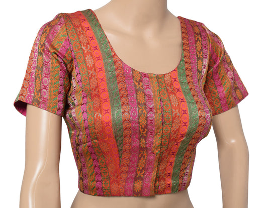 Sushila Vintage Multi-Color Sari Blouse Readymade Silk Woven Designer 38" Choli