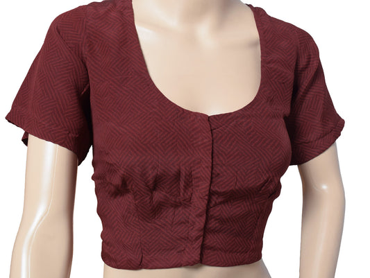 Sushila Vintage Readymade Maroon Sari Blouse Pure Crepe Printed Top Choli 42"