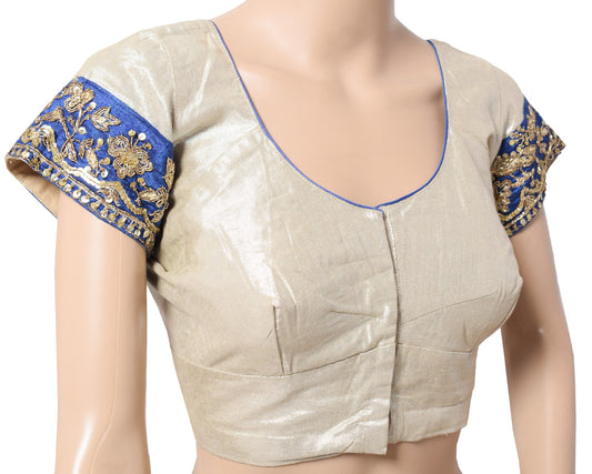 Sushila Vintage Readymade Silver Sari Blouse Sequins Embellish Designer Top 38"