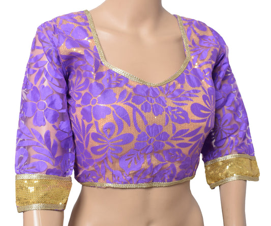 Sushila Vintage Readymade Purple Sari Blouse Woven Designer Net Padded Choli 38"