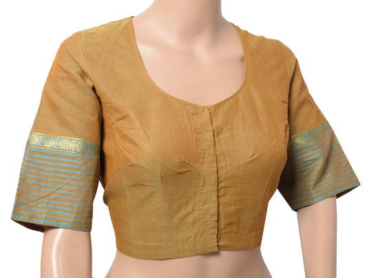 Sushila Vintage Olive Brown Stitched Sari Blouse 100%Pure Cotton Woven Choli 40"